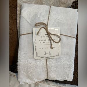 Boundary Embroidered Tablecloth – Scalloped with Easter Bunnies – New 60” x 84”